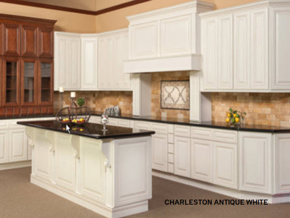 Antique white charleston with Wood Hood and Island